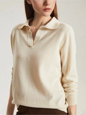 Vintage Tangents Made In Australia Cream Collard V Neck 3/4 Sleeve Sweater